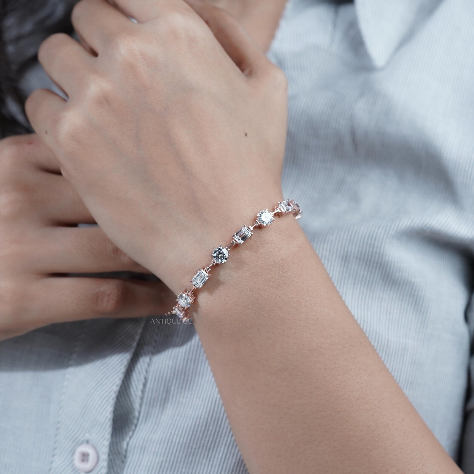 Emerald & Round Cut Lab Grown Diamond Tennis Bracelet | White, Yellow Or Rose Gold