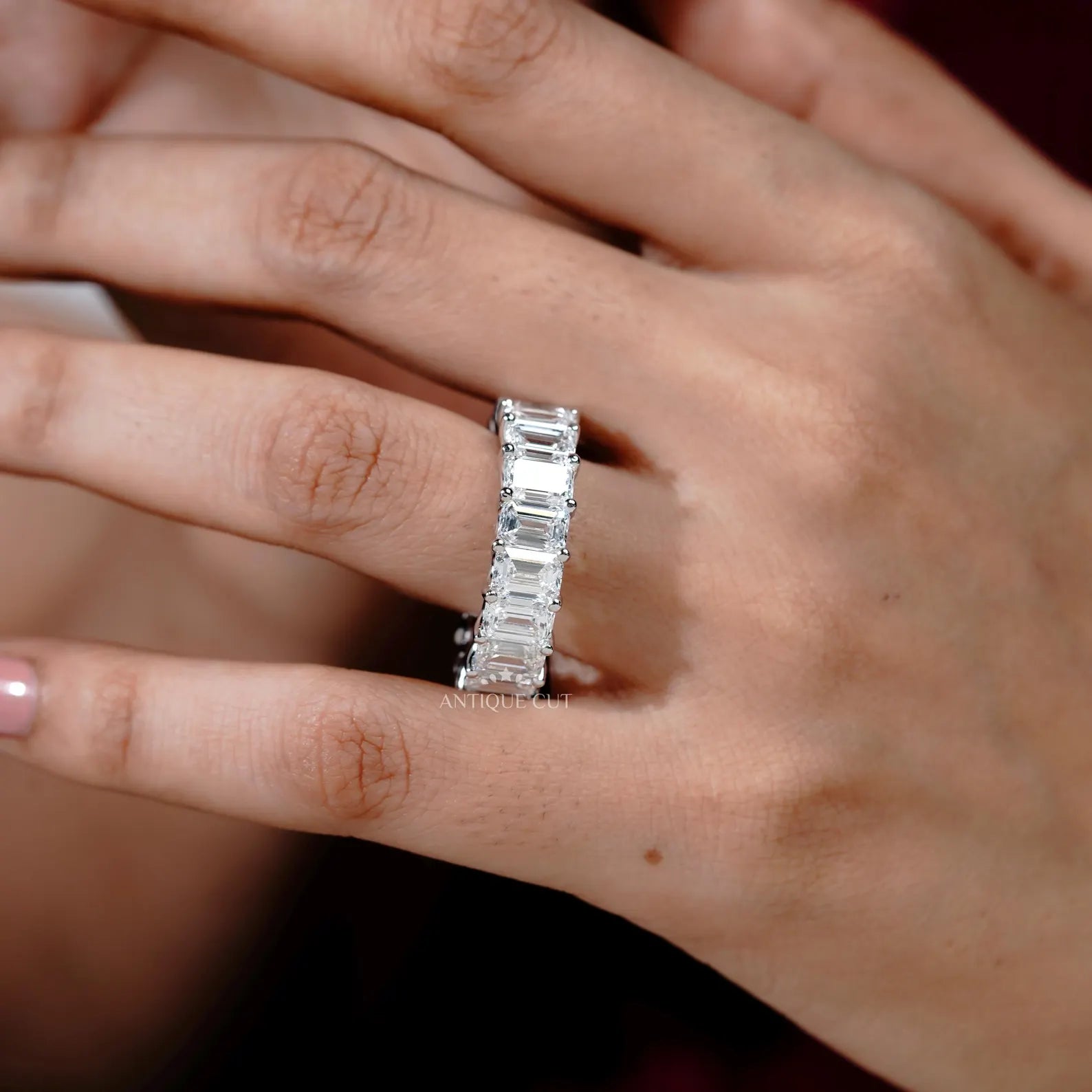 East West Engagement Ring | Lab Grown Emerald Bezel Set Diamond in White Gold