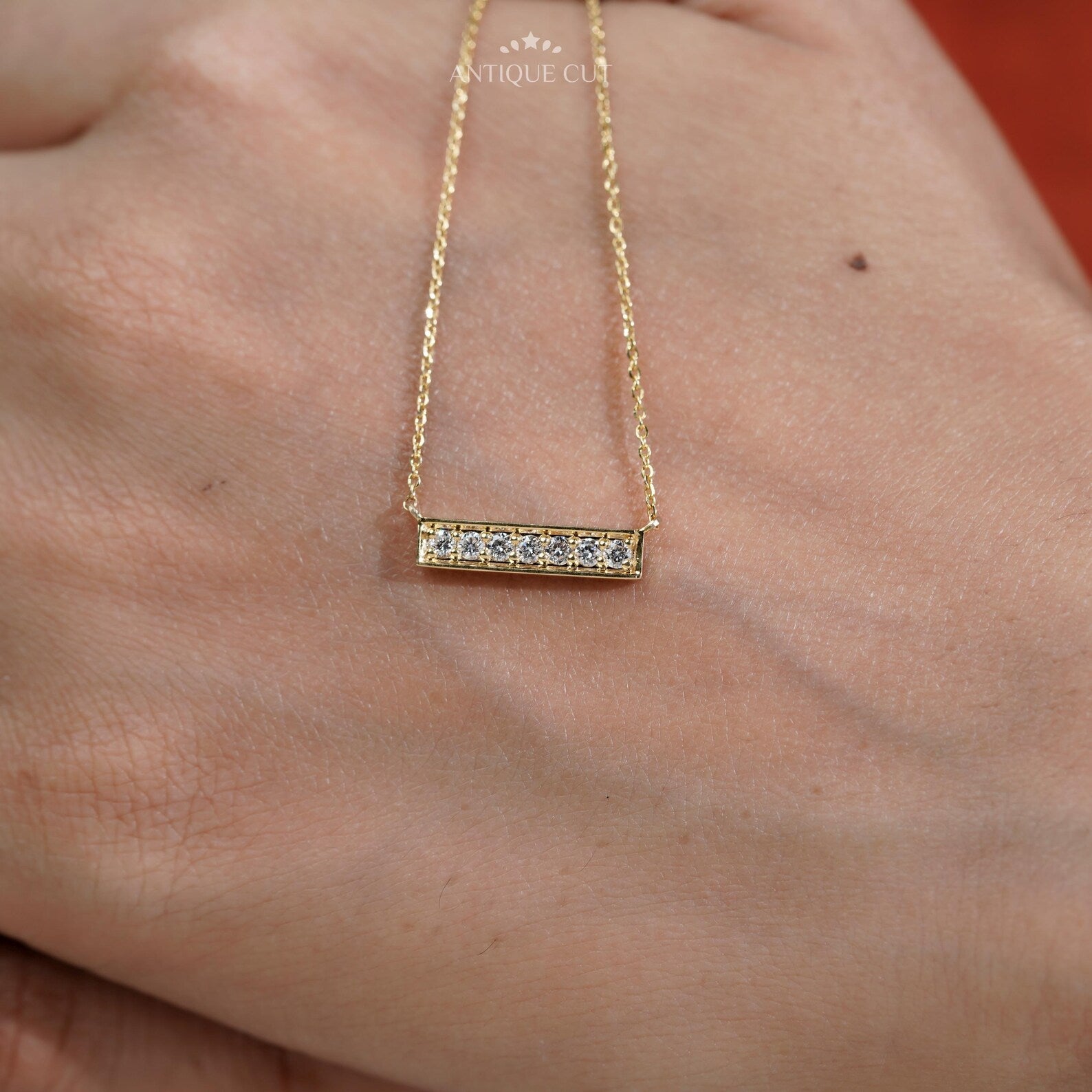 Round Cut Diamond Bar Pendant