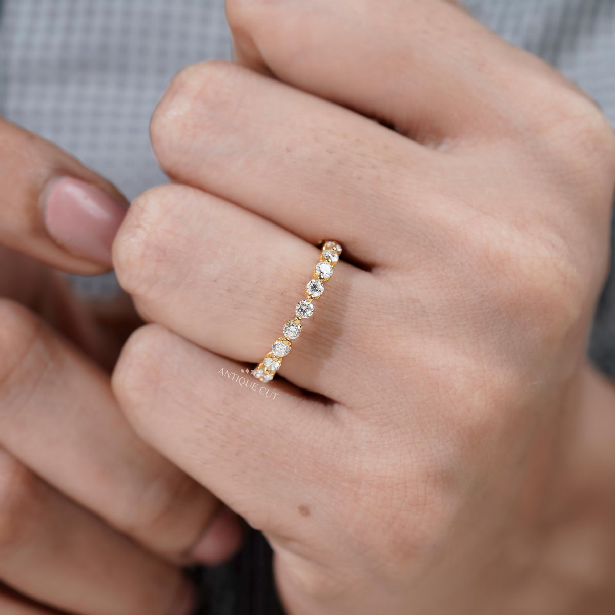 Yellow gold lab grown diamond eternity wedding band