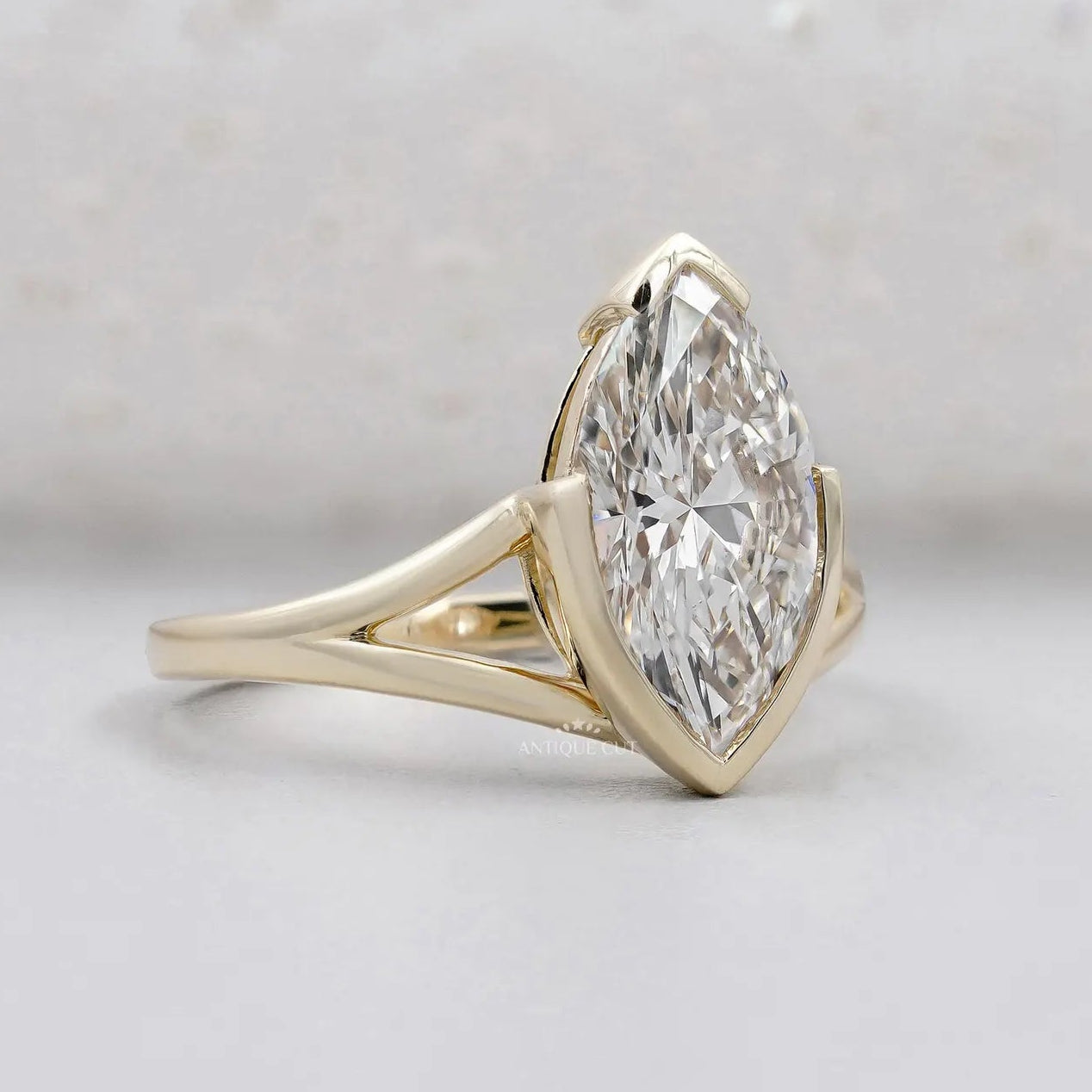 Marquise Cut Diamond Ring with Split Shank in Yellow Gold | Solitaire Diamond Ring
