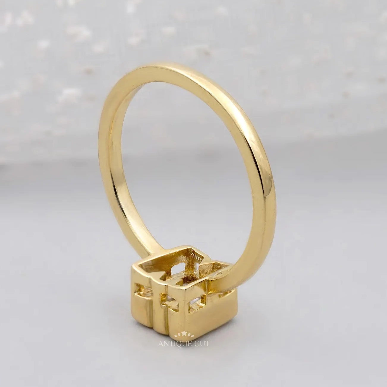 M letter diamond ring with bezel setting by Antiquecut
