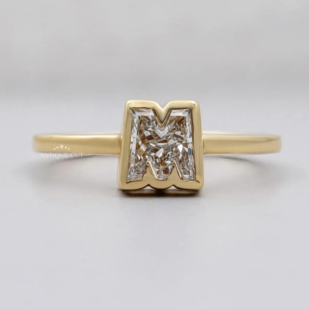 M Shape initial Lab Diamond Ring in Yellow Gold