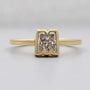M letter ring with bezel set lab grown diamonds in yellow gold