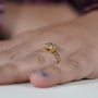 Yellow gold R letter ring with bezel set lab grown diamond