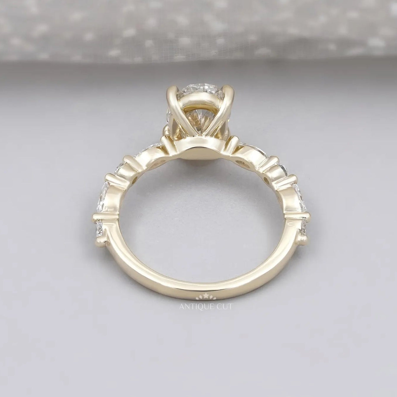 Pave diamond band oval wedding ring