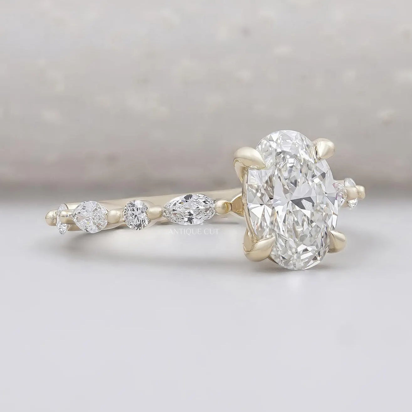 Yellow gold oval wedding ring close-up