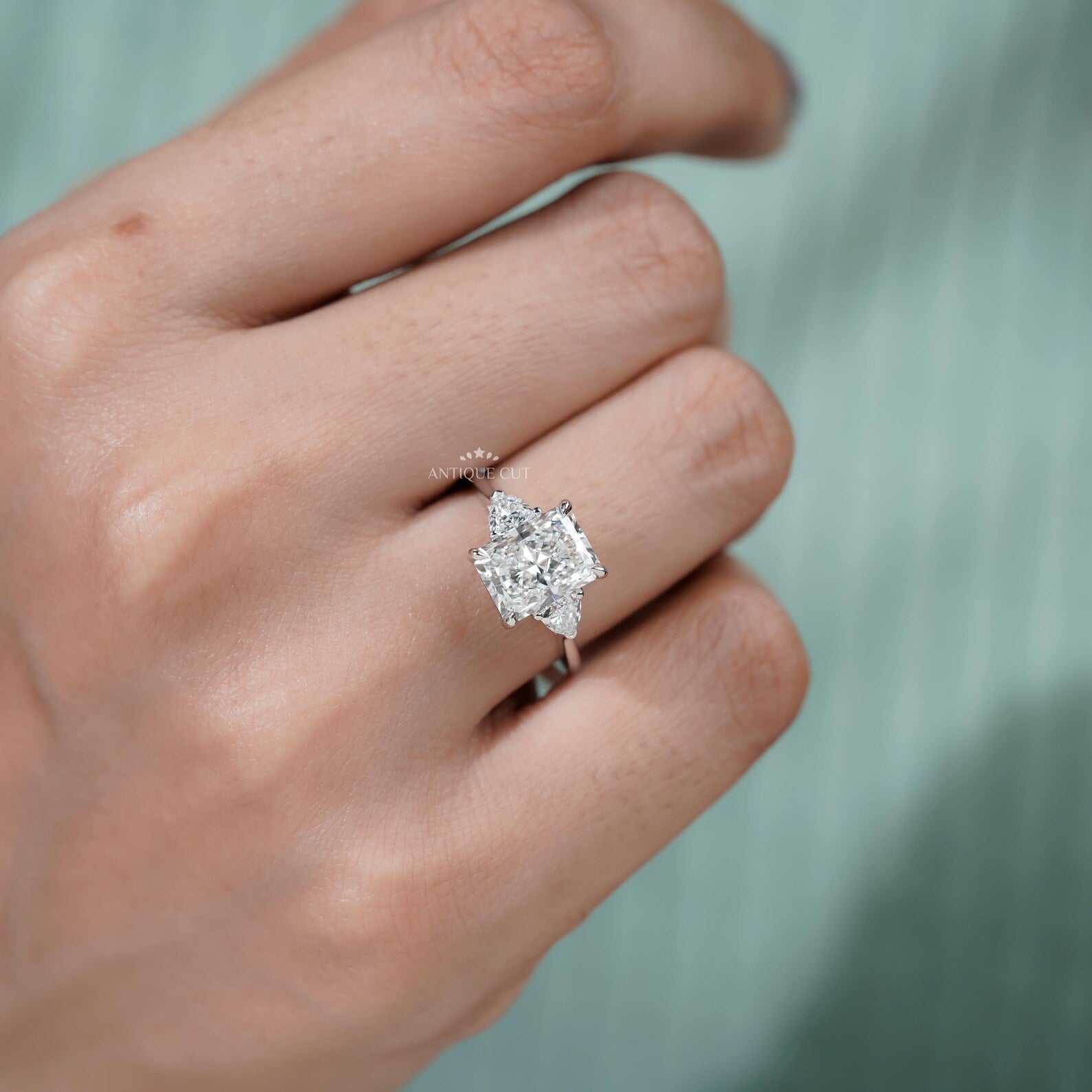 Radiant Cut Engagement Ring With Three Stone