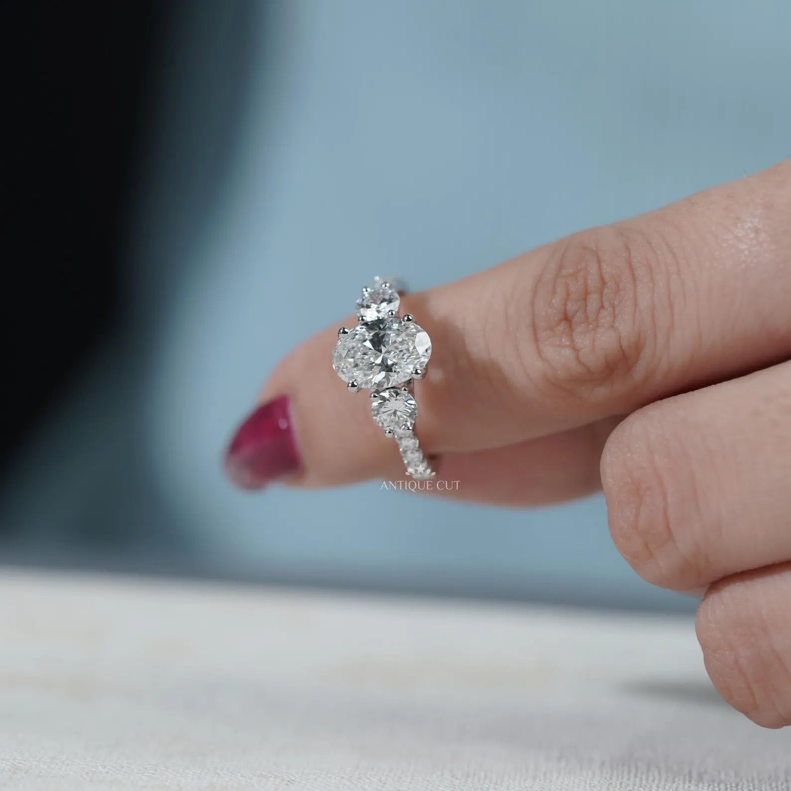Oval Cut Diamond Ring with Pave Band