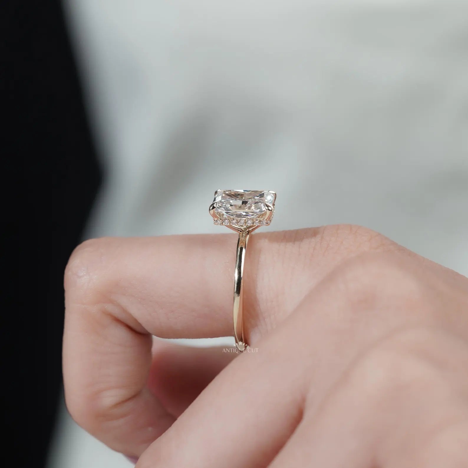 Hidden Halo Radiant Cut Diamond Solitaire Engagement Ring