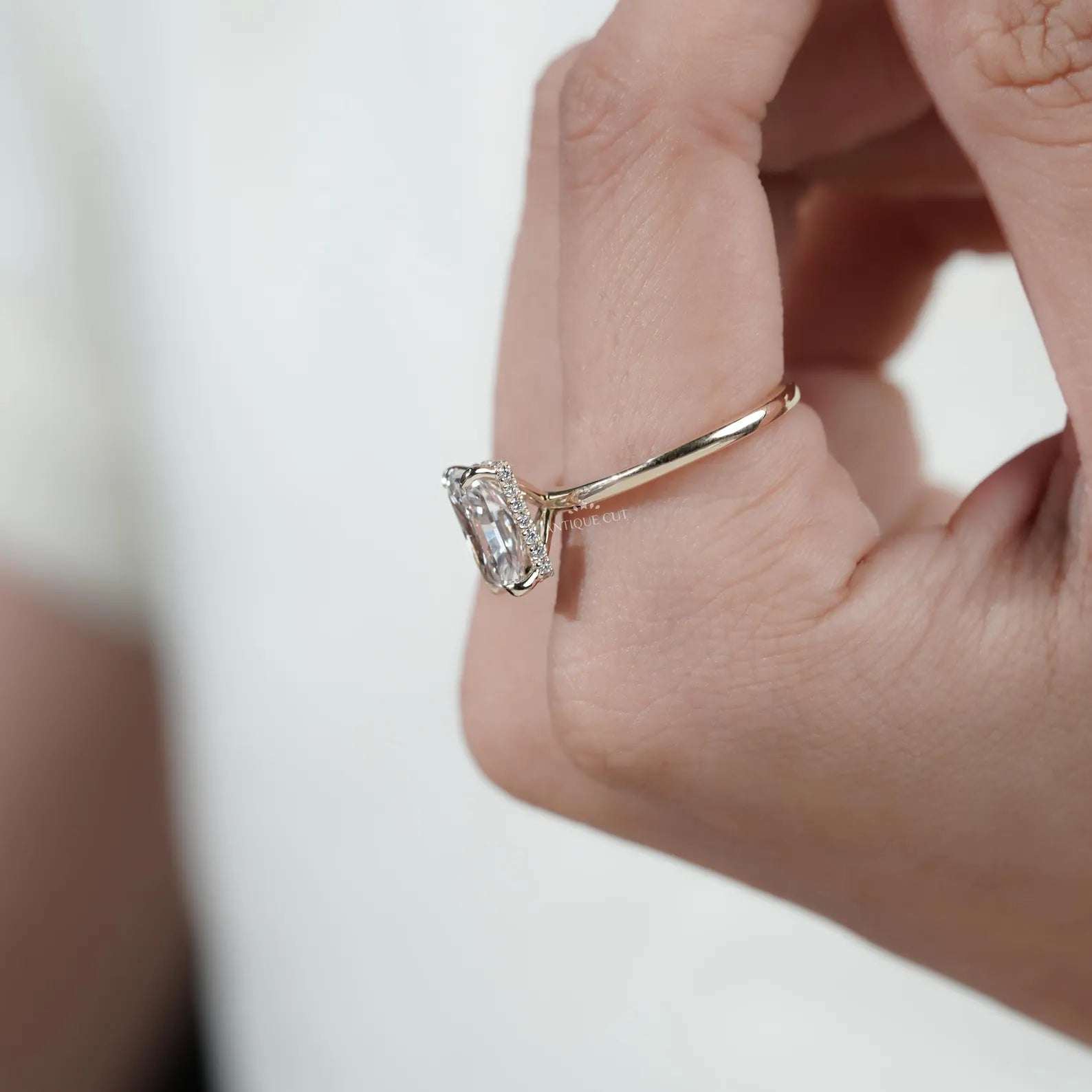 Hidden Halo Radiant Cut Diamond Solitaire Engagement Ring
