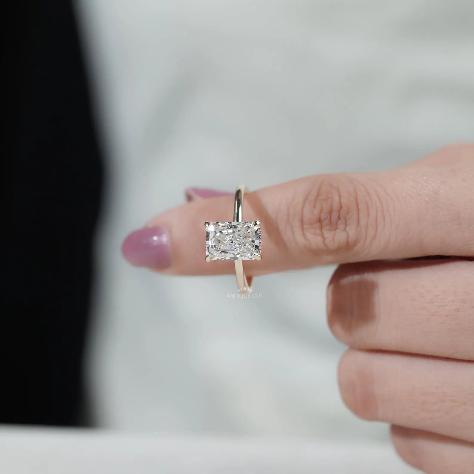 Hidden Halo Radiant Cut Diamond Solitaire Engagement Ring