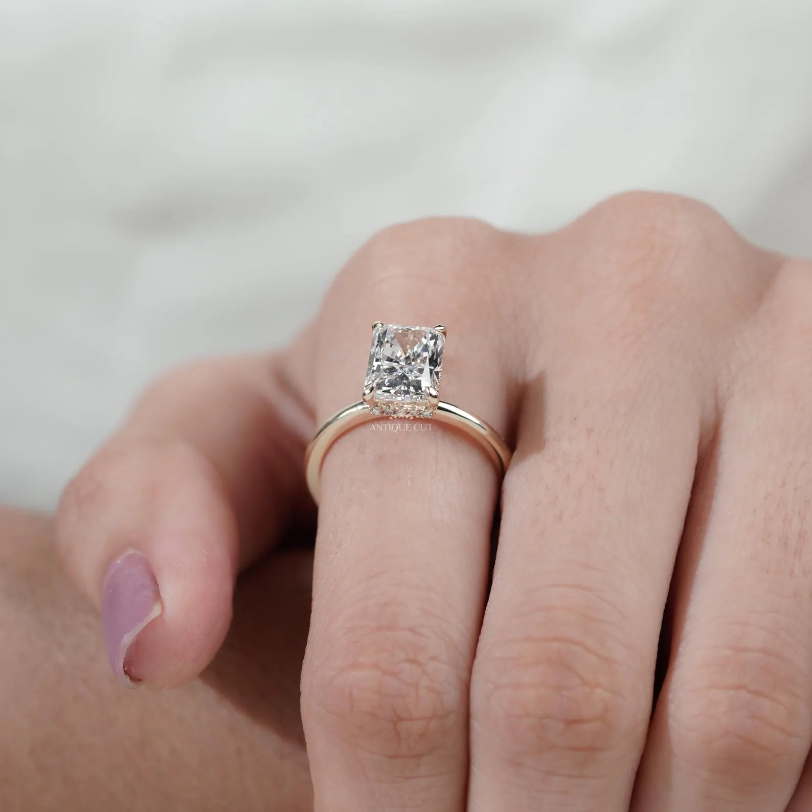 Hidden Halo Radiant Cut Diamond Solitaire Engagement Ring
