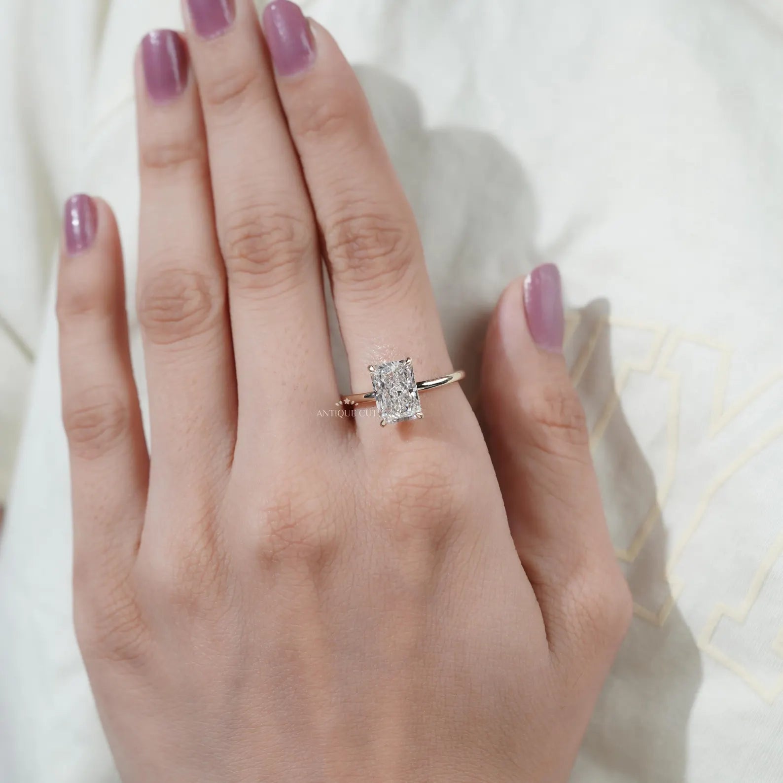 Hidden Halo Radiant Cut Diamond Solitaire Engagement Ring