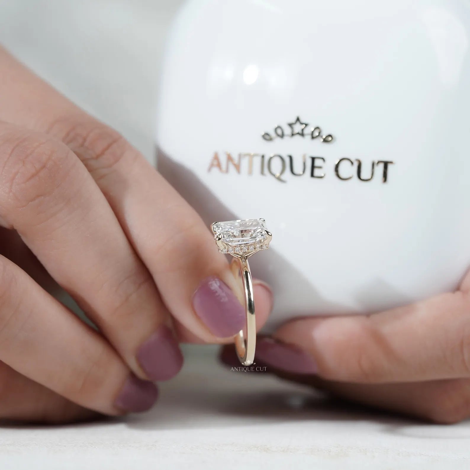 Hidden Halo Radiant Cut Diamond Solitaire Engagement Ring