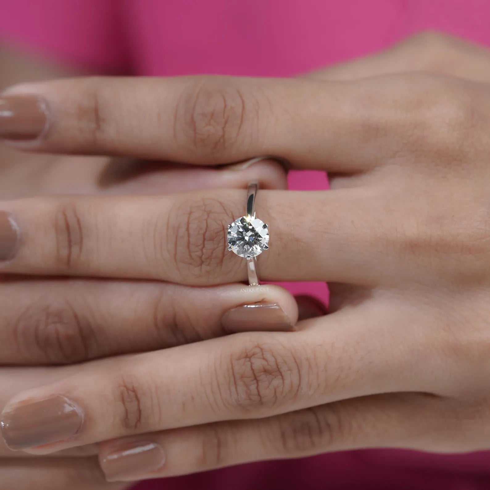 Solitaire Diamond Round Cut Engagement Ring with cathedral set