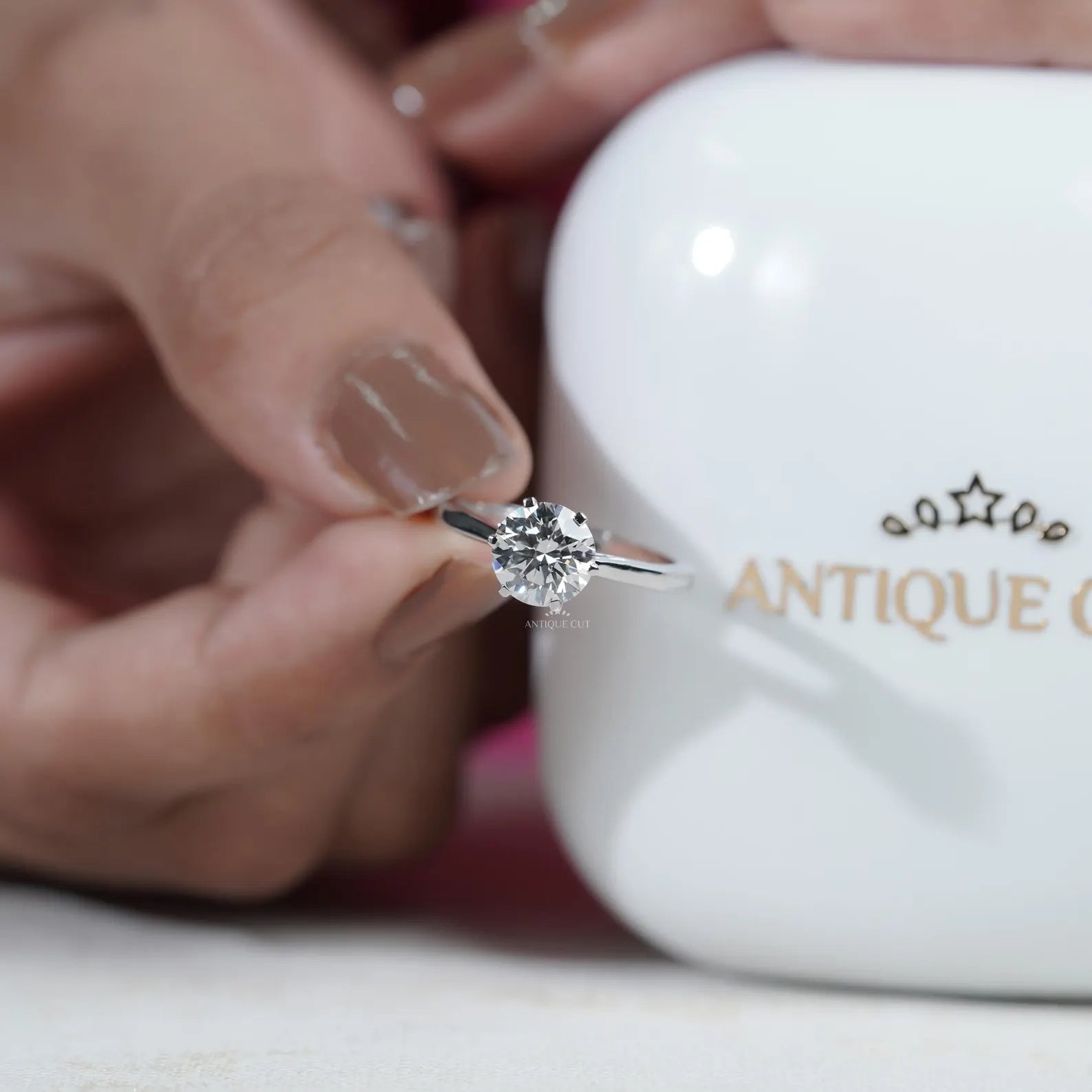 Solitaire Diamond Round Cut Engagement Ring with cathedral set