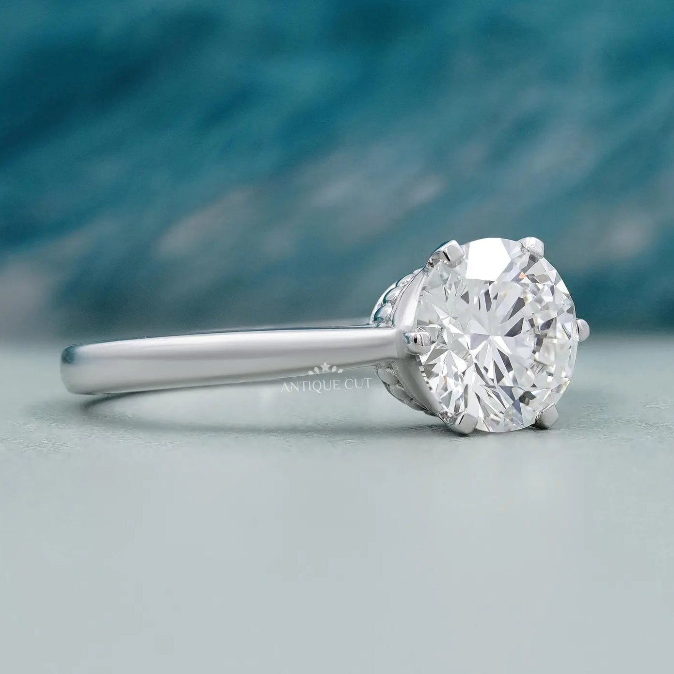 Solitaire Diamond Round Cut Engagement Ring in White Gold | IGI Certified