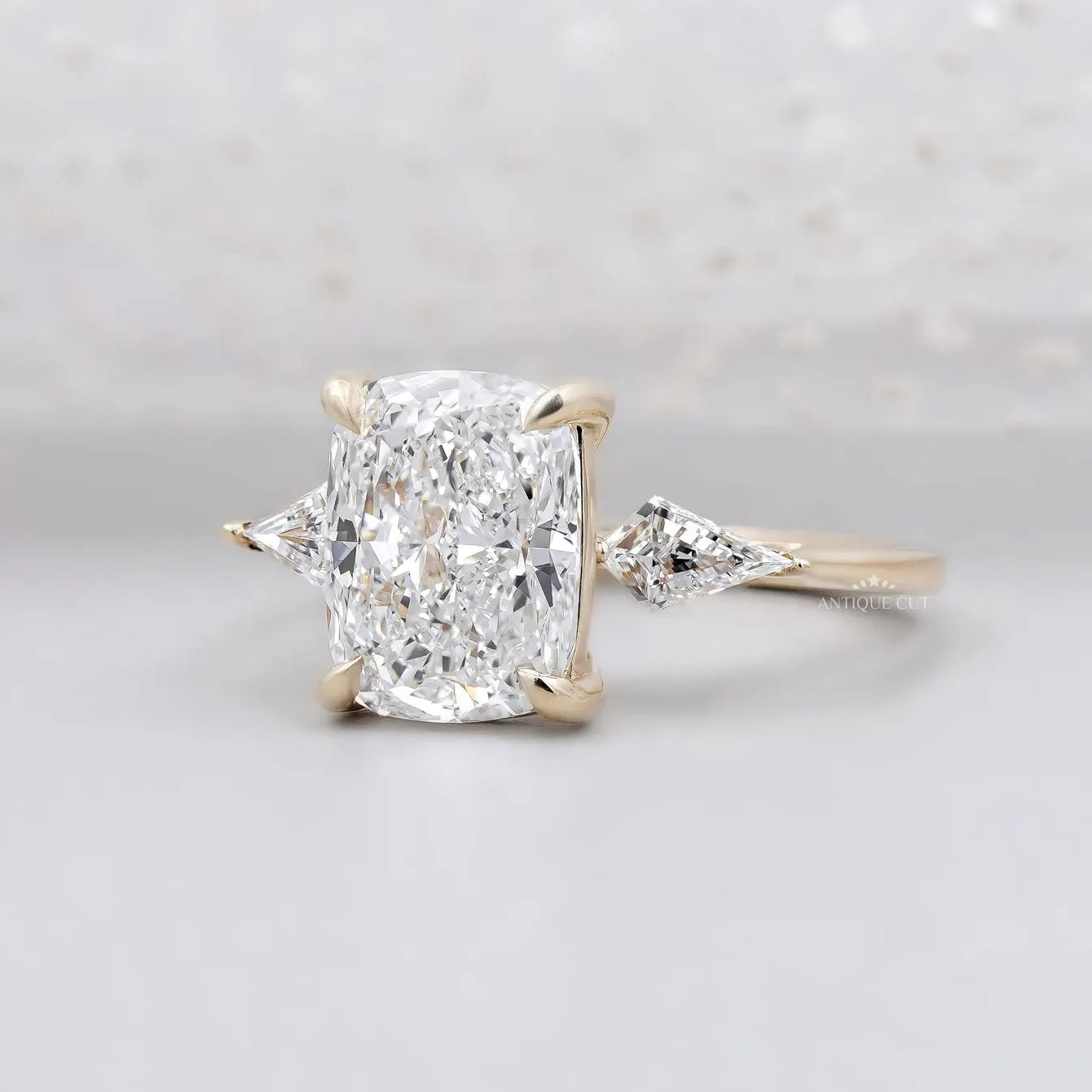 Cushion Cut Ring With Side Stones
