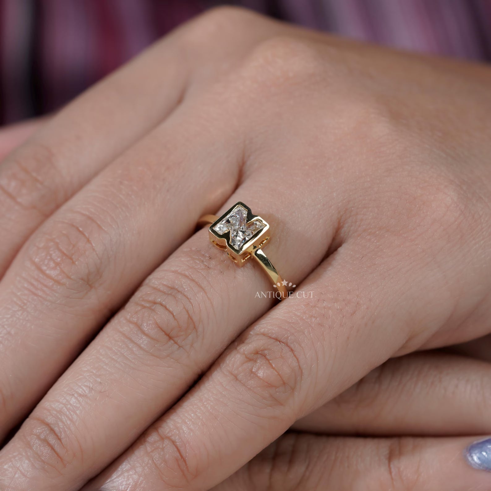 Lab grown diamond N letter ring with yellow gold band