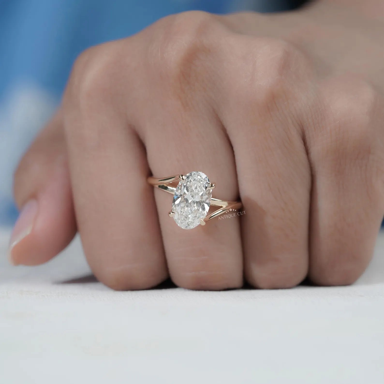 Hidden Halo Oval Cut Engagement Ring with Split Shank Style