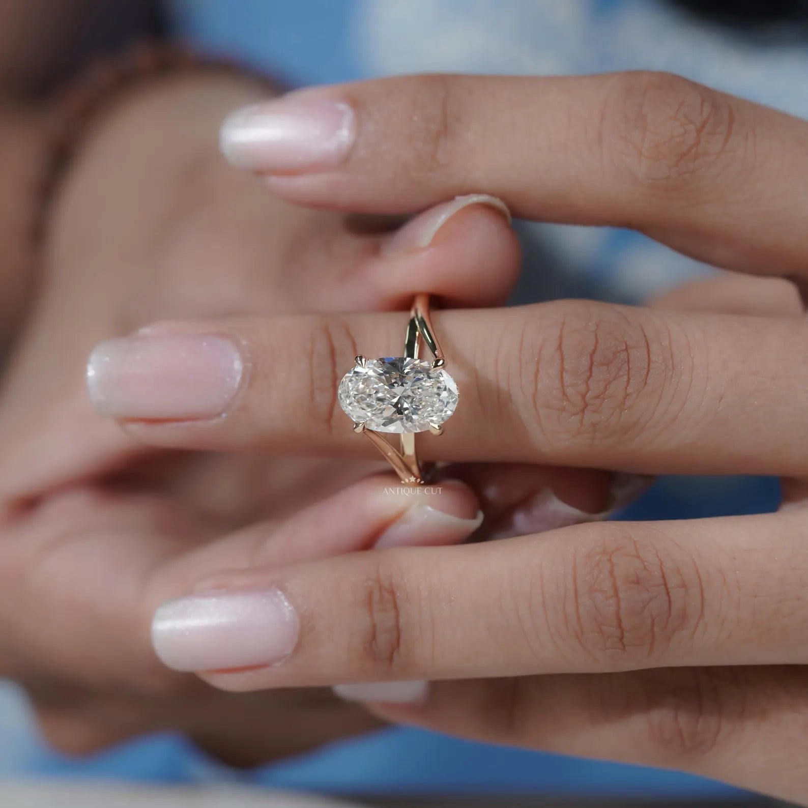 Hidden Halo Oval Cut Engagement Ring with Split Shank Style
