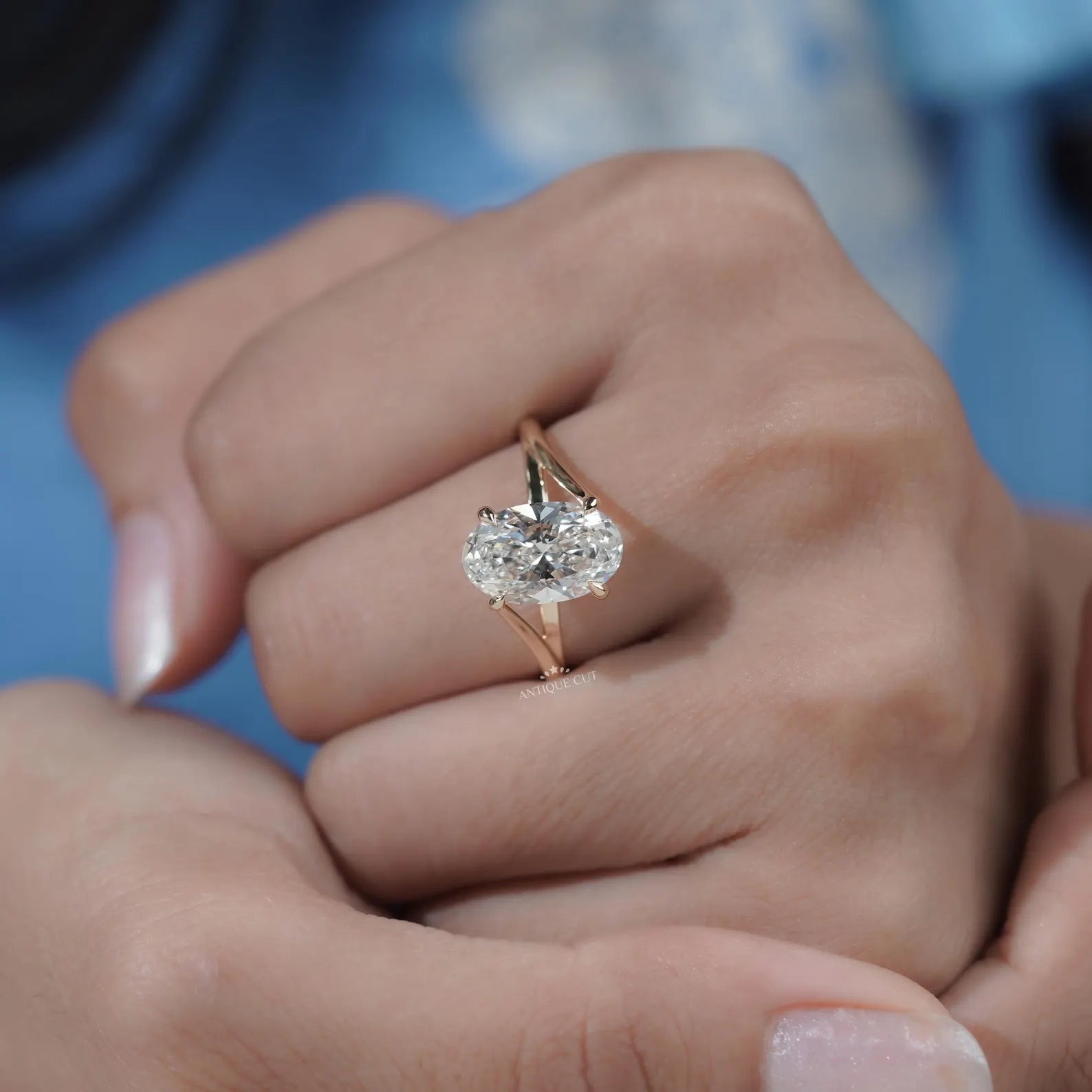 Hidden Halo Oval Cut Engagement Ring with Split Shank Style