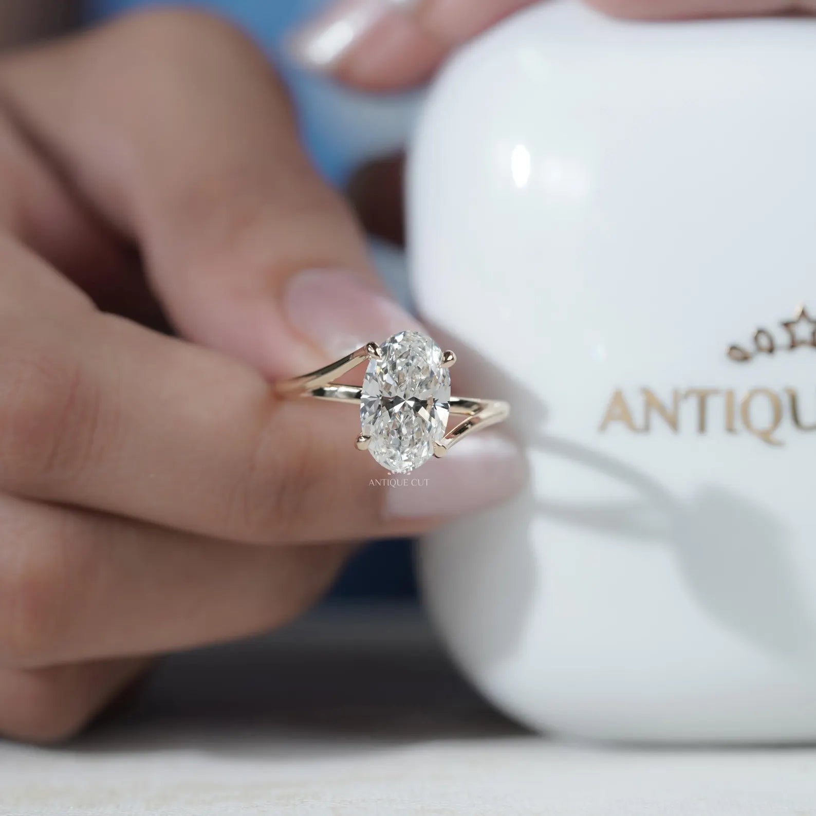 Hidden Halo Oval Cut Engagement Ring with Split Shank Style