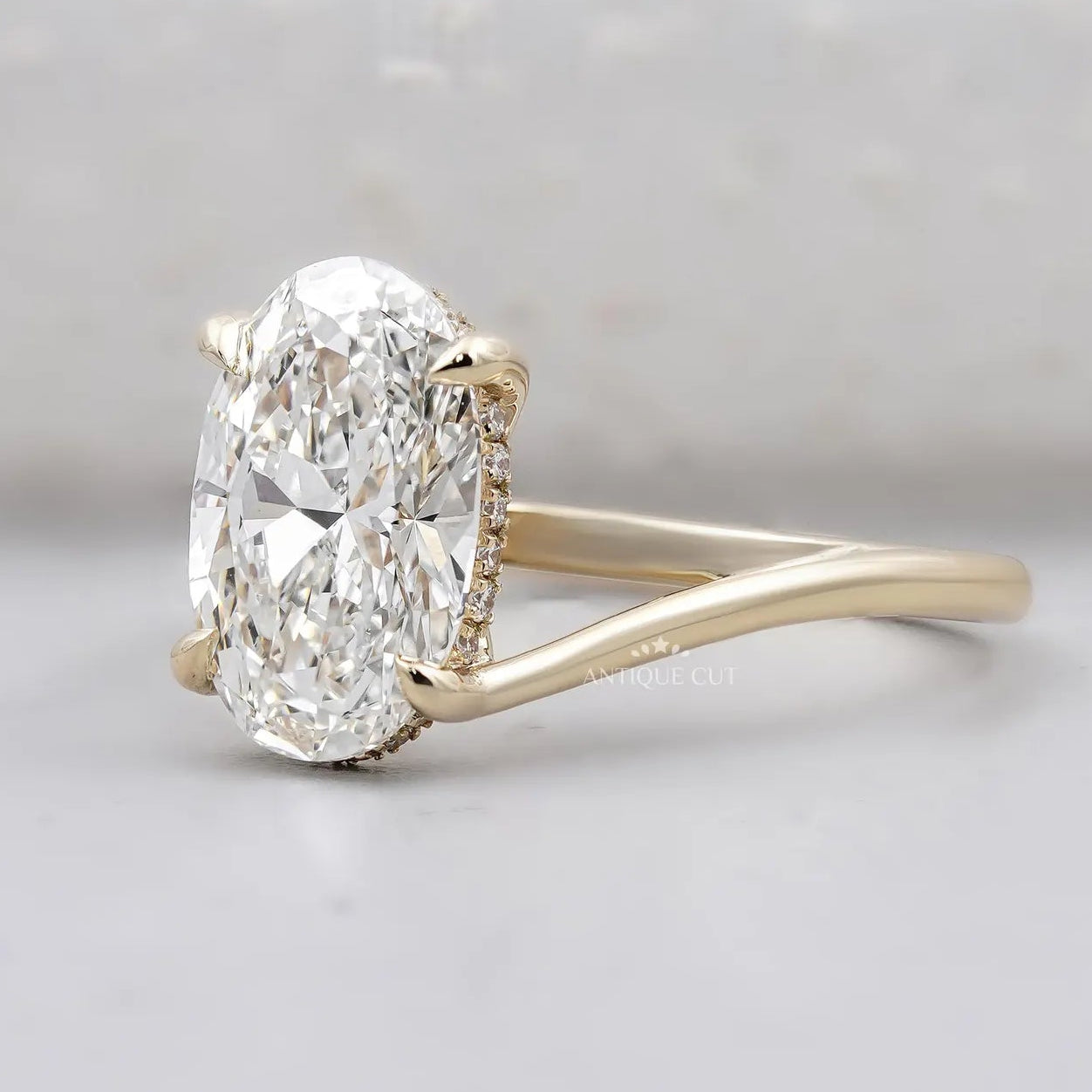 Hidden Halo Oval Cut Engagement Ring with Split Shank Style