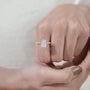 Radiant cut lab grown diamond ring with claw prongs and pavé accented yellow gold band