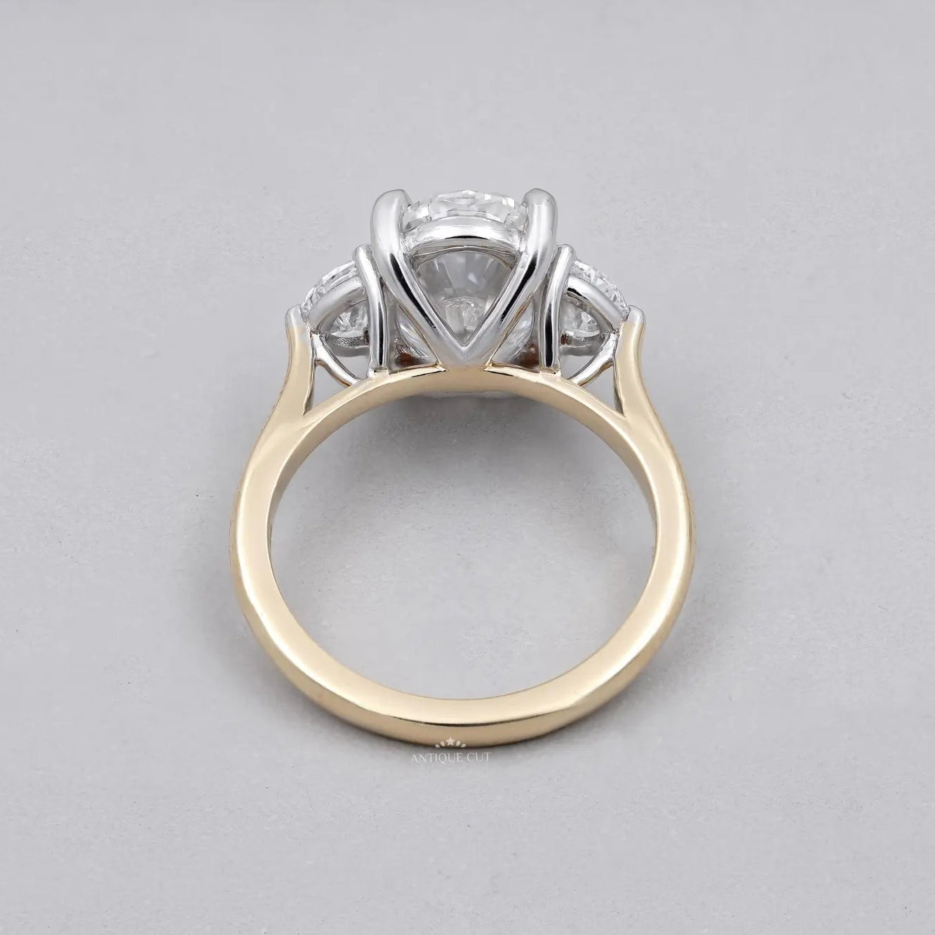 Oval Engagement Ring with Three Stone in Yellow Gold