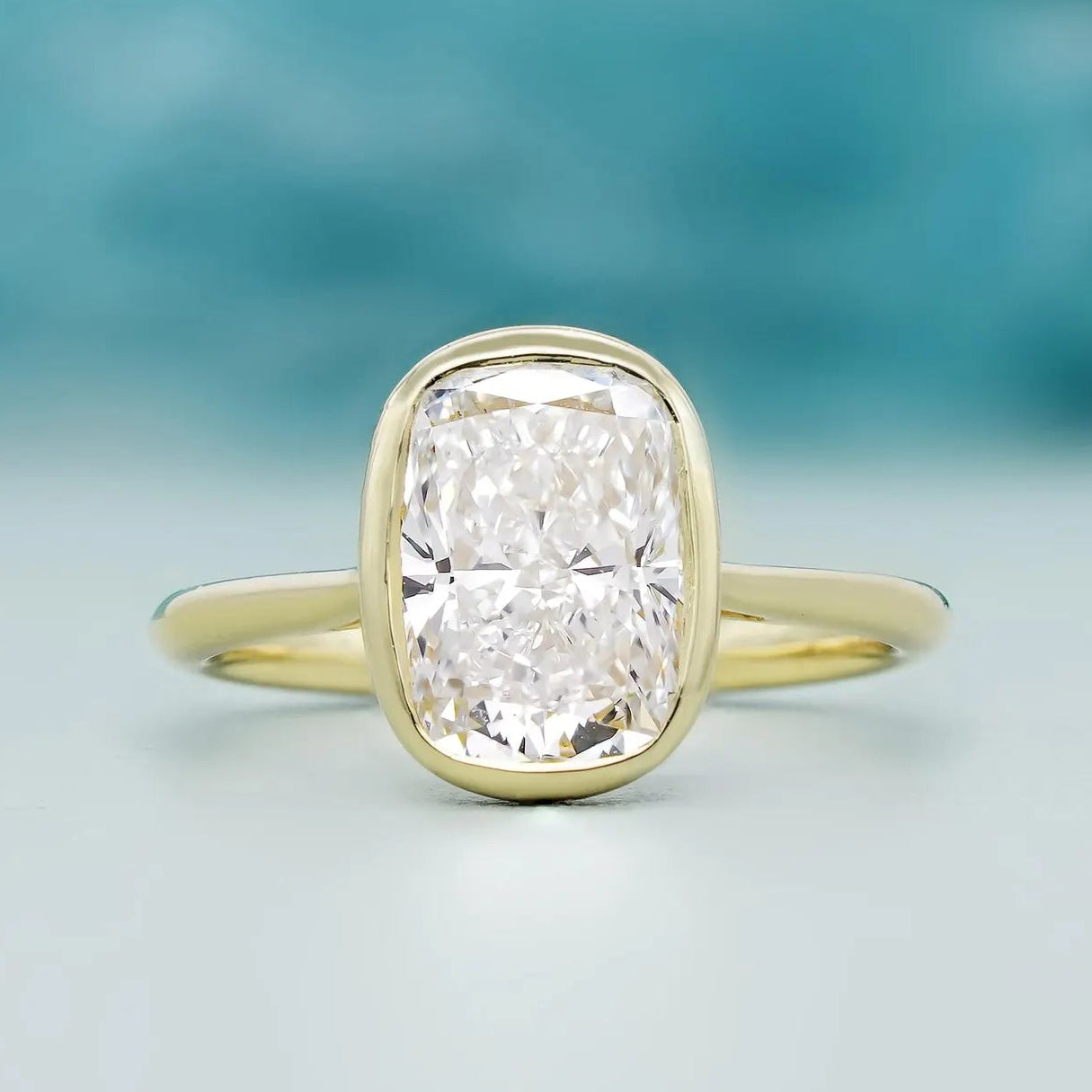 Solitaire Cushion Cut Engagement Ring With Bezel Setting | Lab Made Diamond | IGI Certified