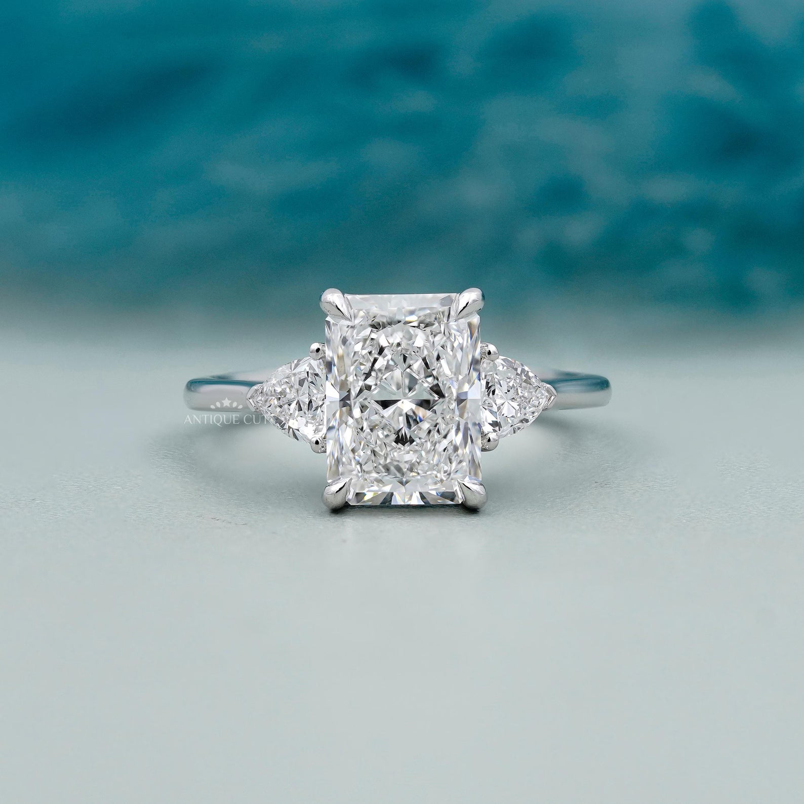 Radiant Cut Diamond With Three Stone Engagement Ring | White Gold | Lab Grown Diamond