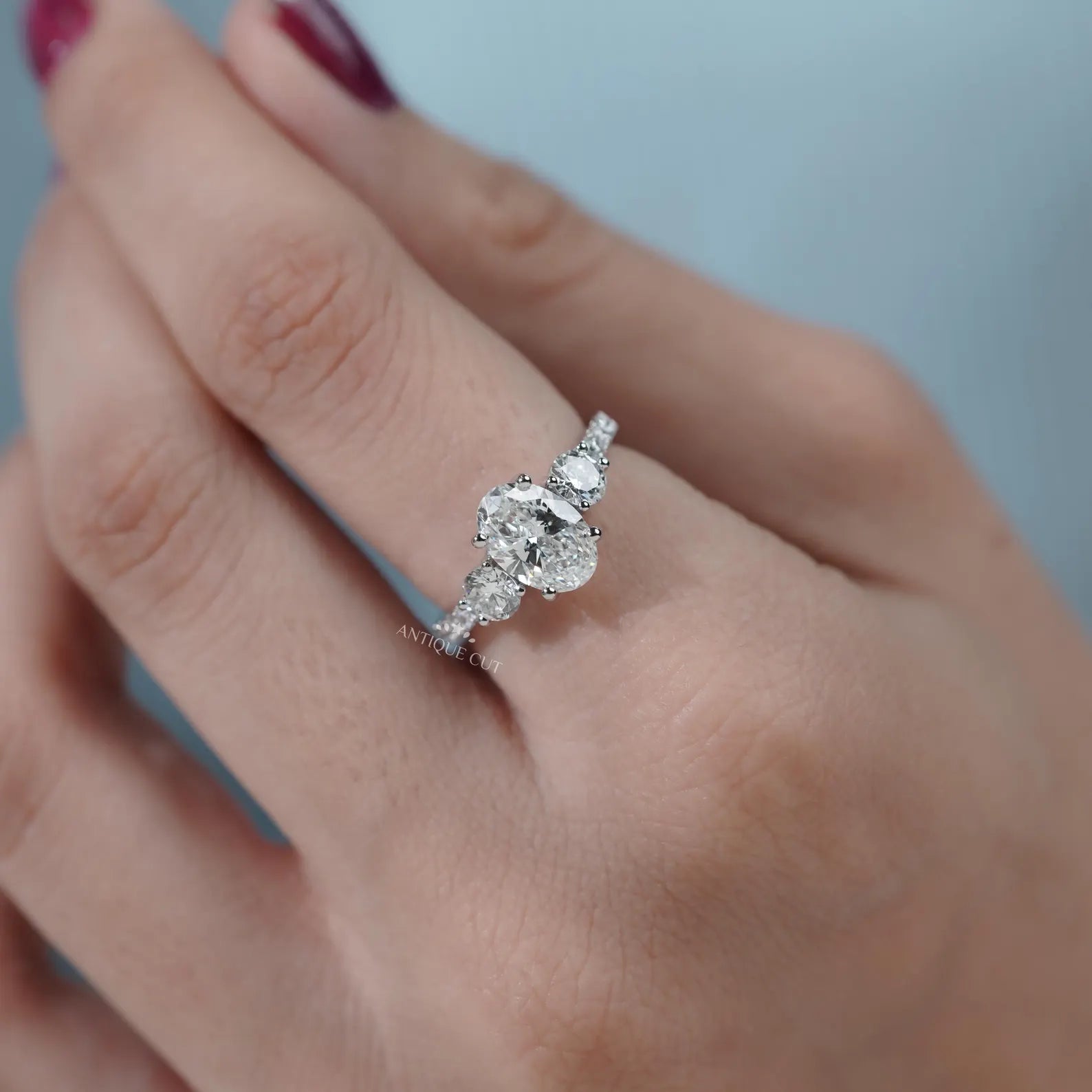 Oval Cut Diamond Ring with Pave Band