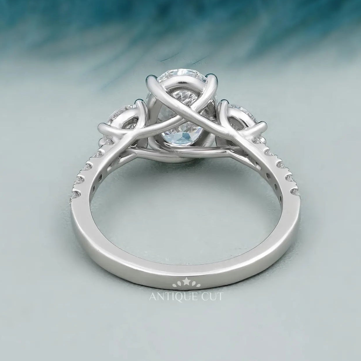 Oval Cut Diamond Ring with Pave Band