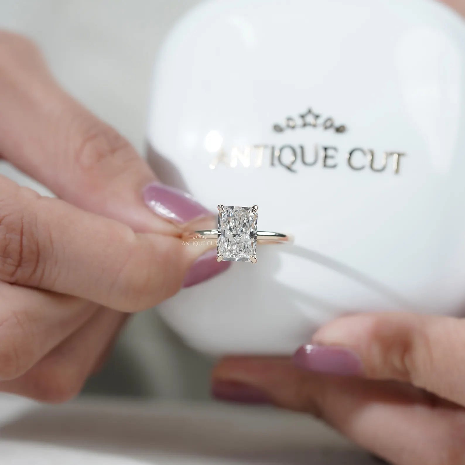 Hidden Halo Radiant Cut Diamond Solitaire Engagement Ring