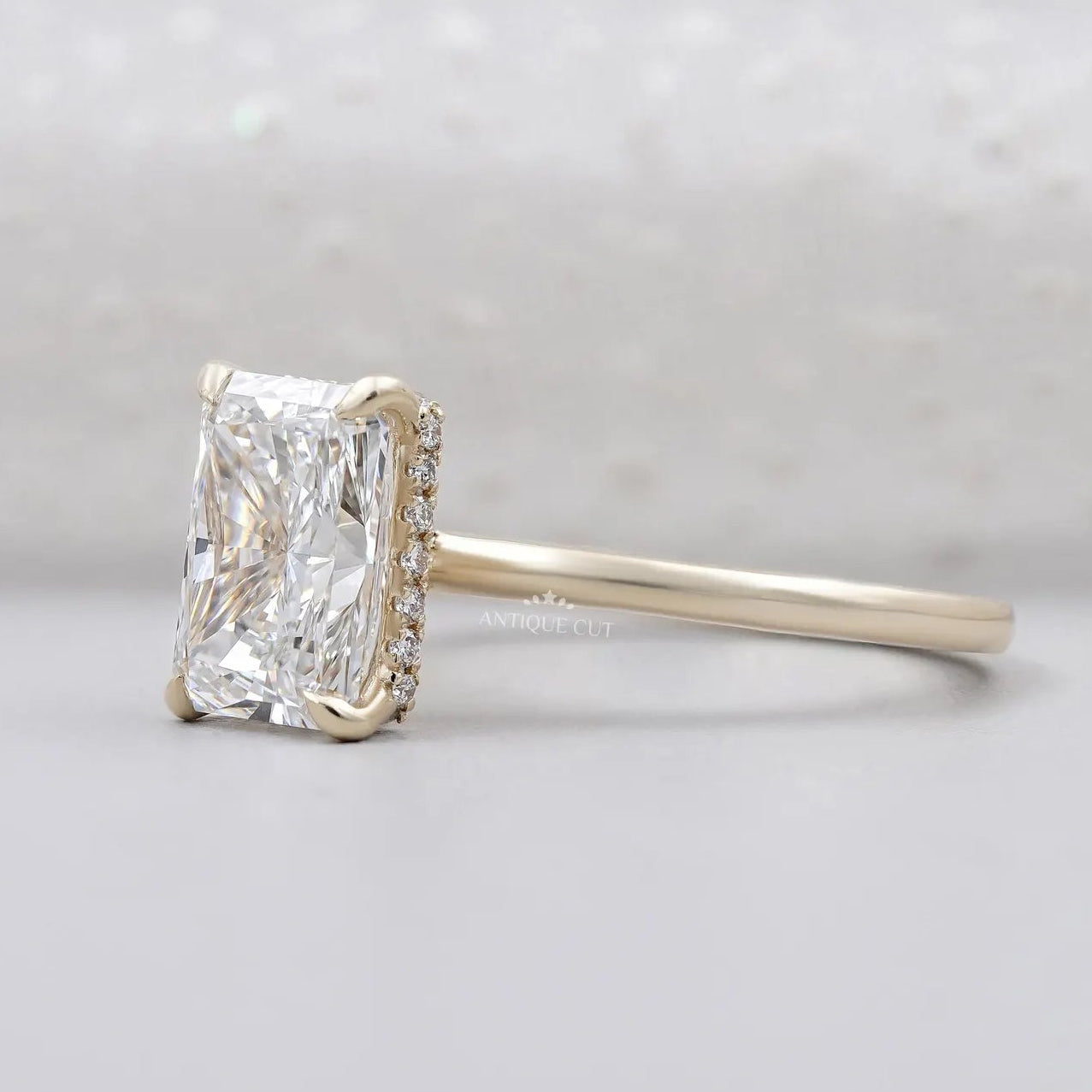 Hidden Halo Radiant Cut Diamond Solitaire Engagement Ring