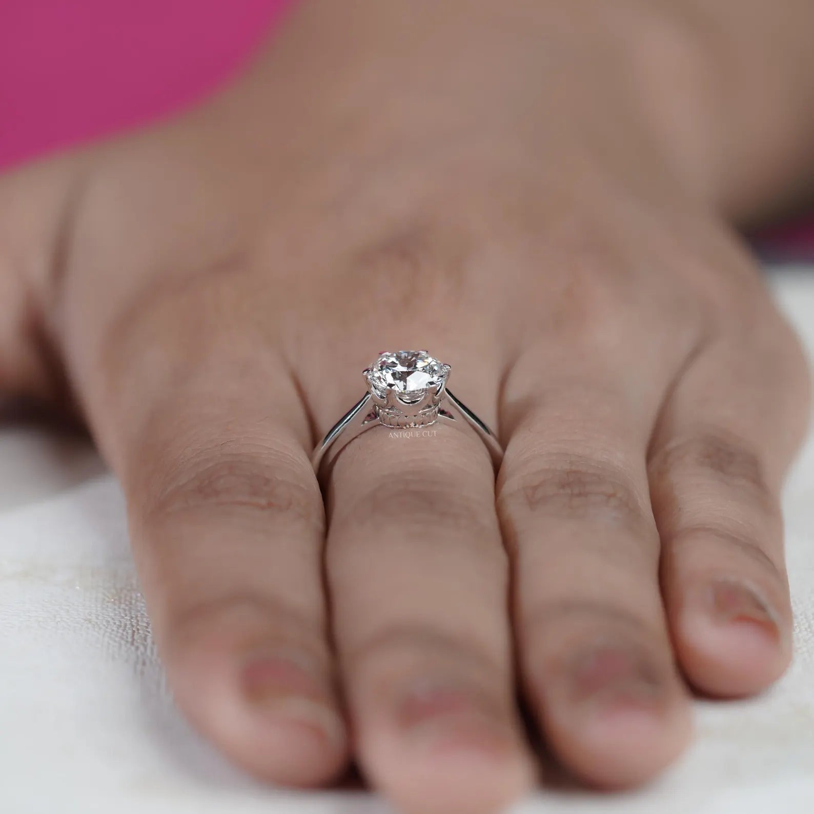 Solitaire Diamond Round Cut Engagement Ring with cathedral set