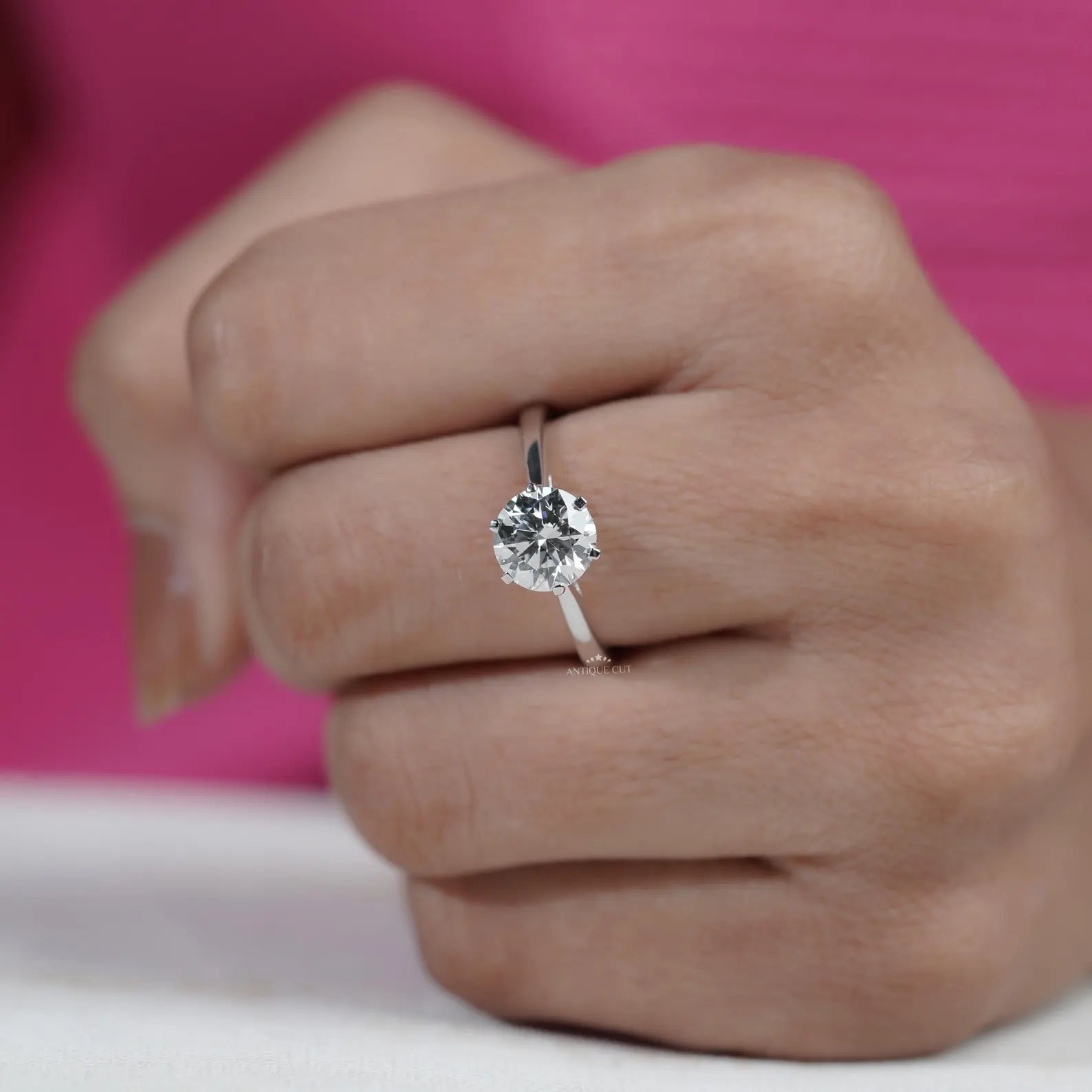 Solitaire Diamond Round Cut Engagement Ring with cathedral set
