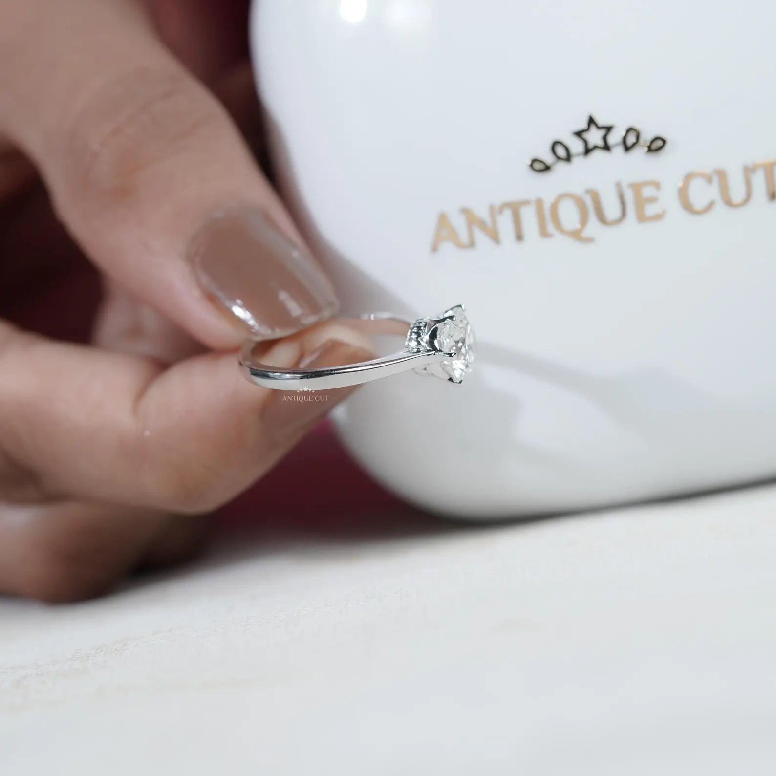 Solitaire Diamond Round Cut Engagement Ring with cathedral set