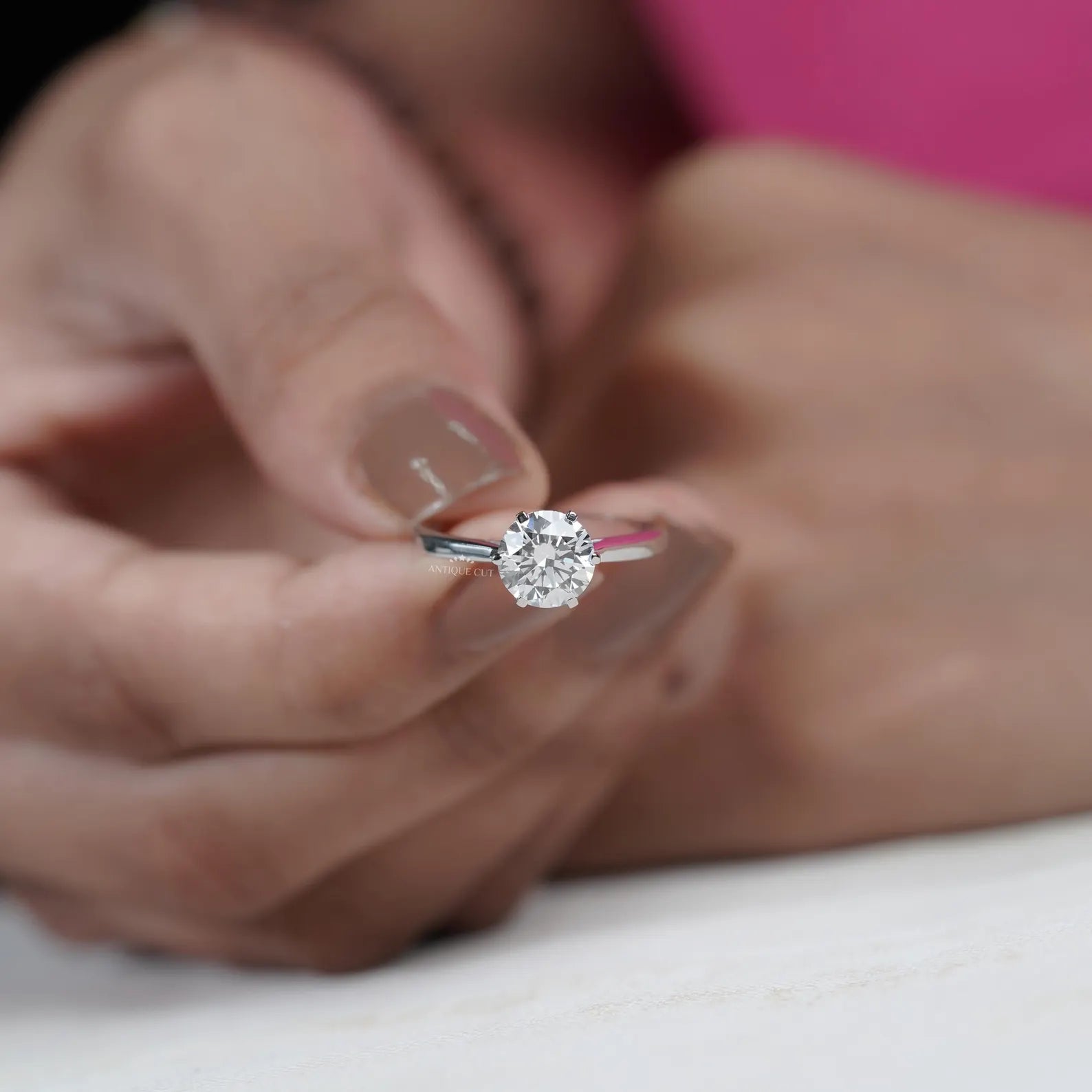 Solitaire Diamond Round Cut Engagement Ring with cathedral set