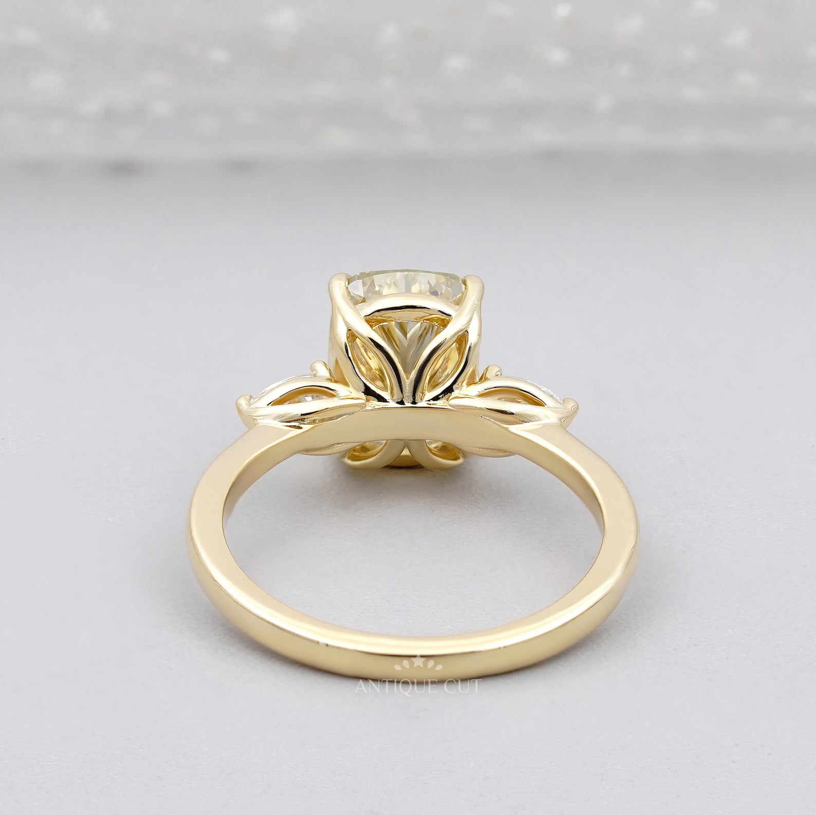Fancy Yellow Cushion Diamond Ring With Three Stone Engagement Ring | IGI Certified