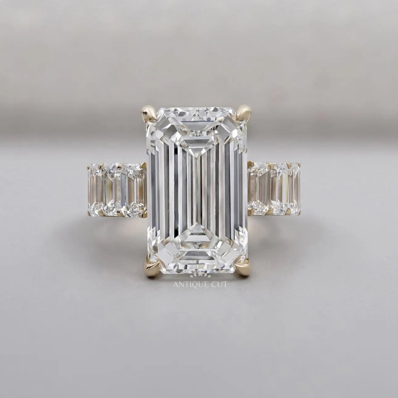 Emerald Cut Diamond Engagement Ring with Tapered Side Stones | IGI Certified