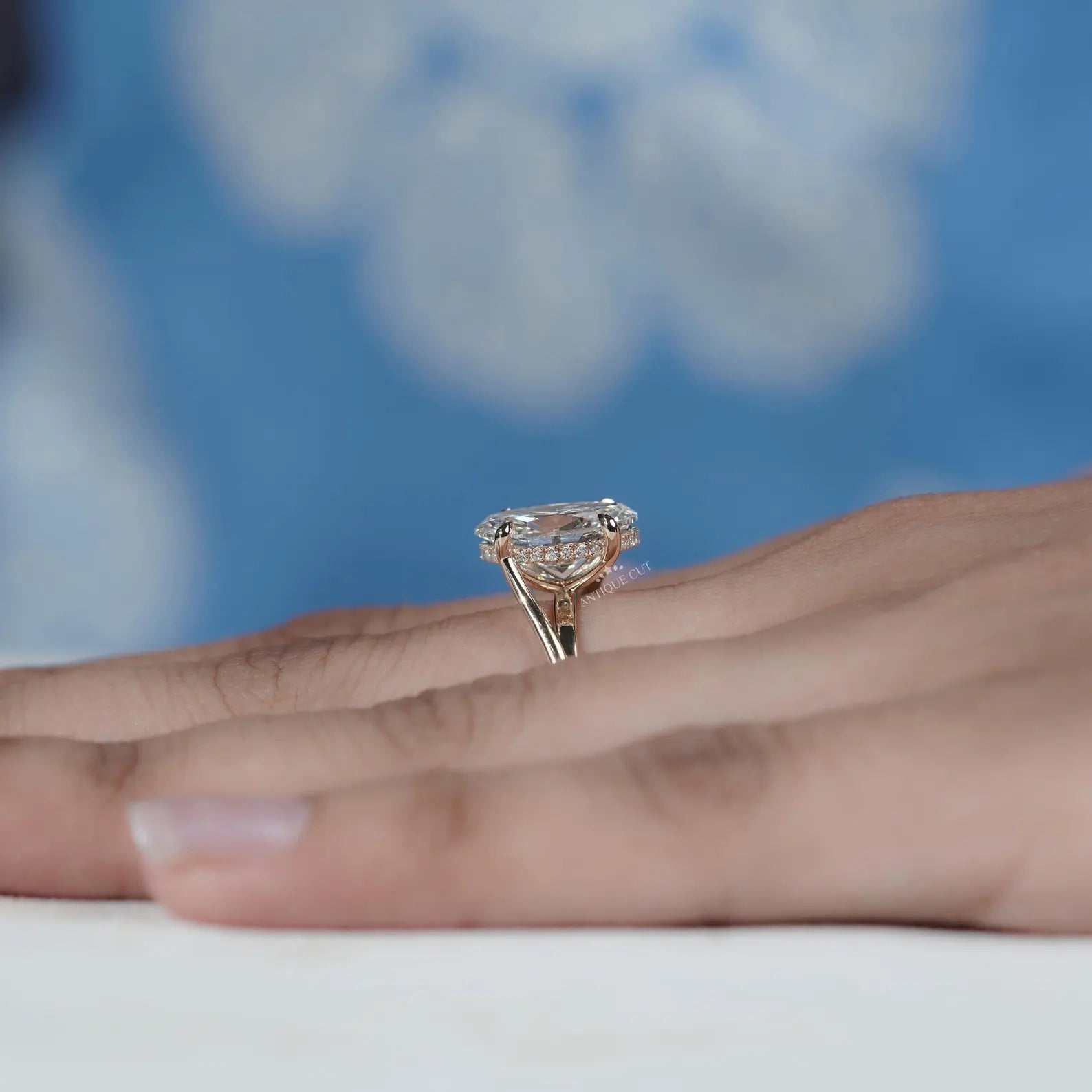 Hidden Halo Oval Cut Engagement Ring with Split Shank Style