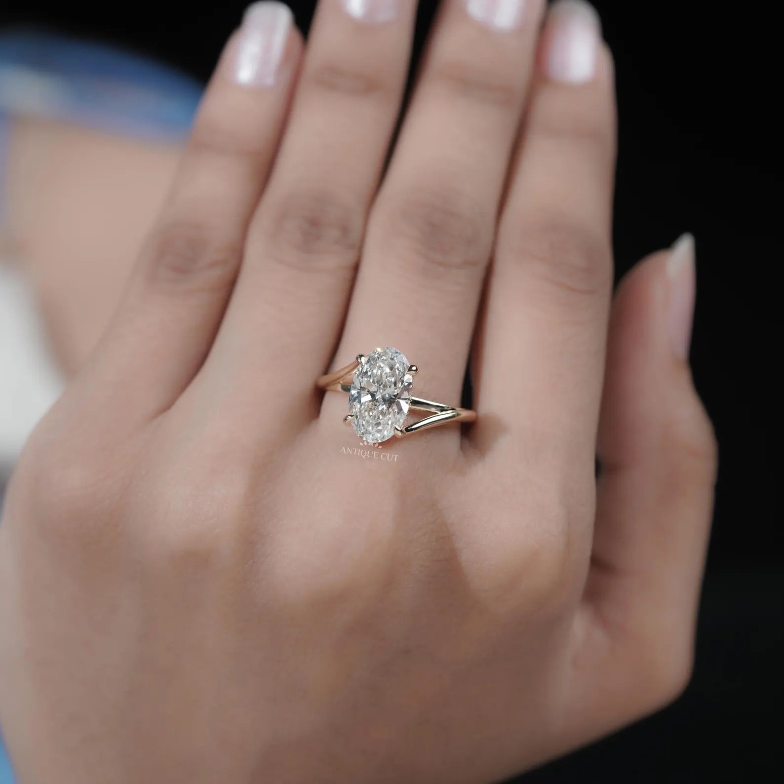 Hidden Halo Oval Cut Engagement Ring with Split Shank Style