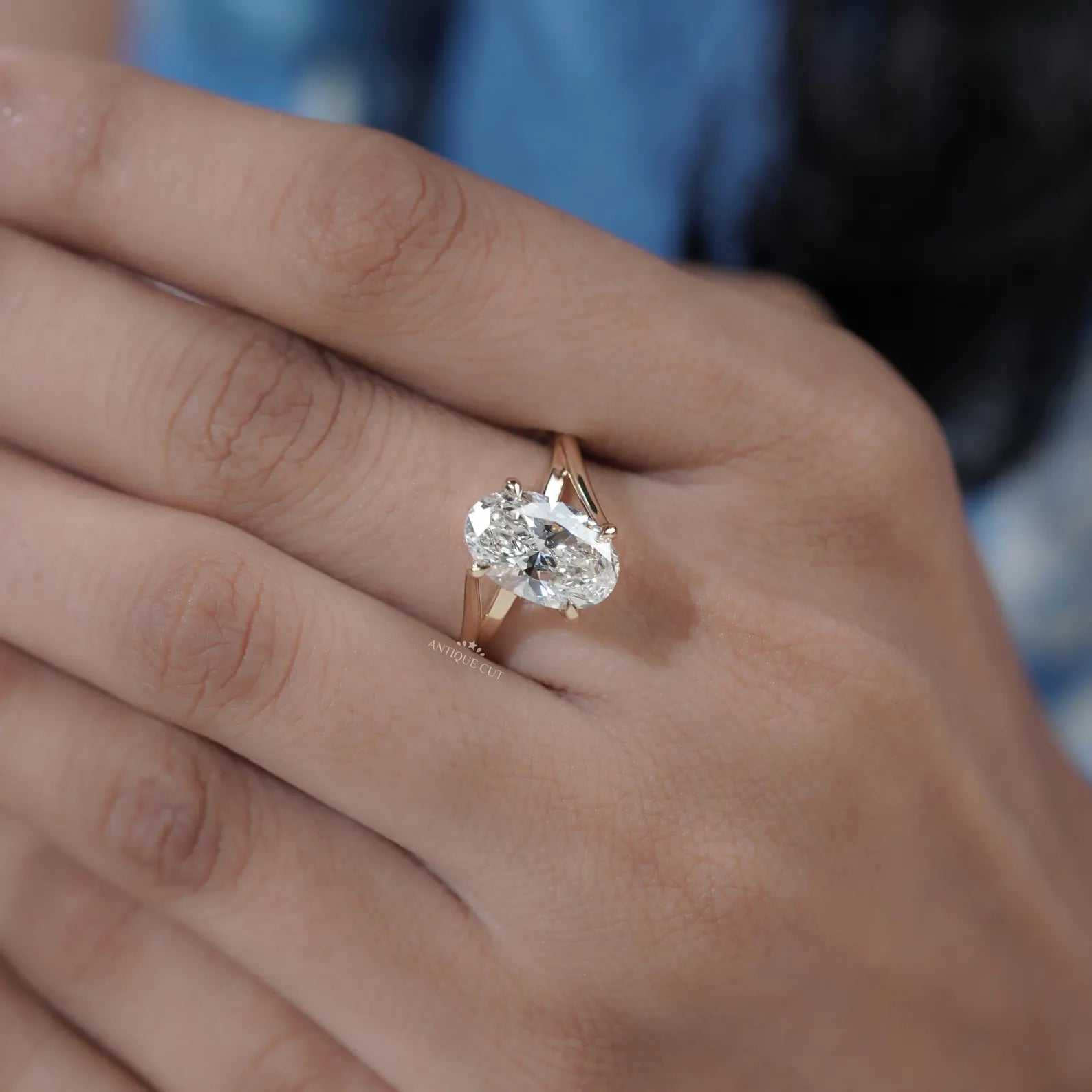 Hidden Halo Oval Cut Engagement Ring with Split Shank Style