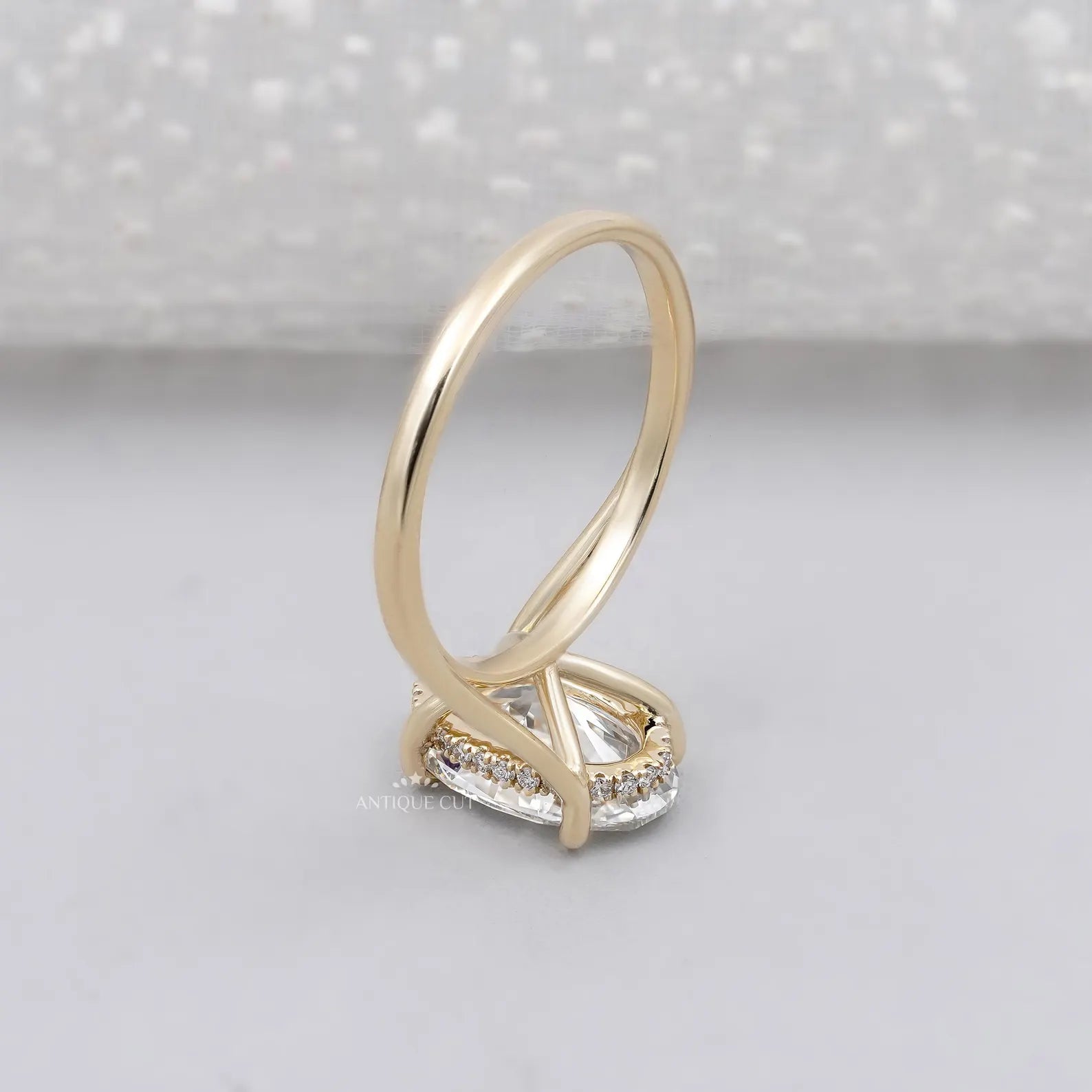 Hidden Halo Oval Cut Engagement Ring with Split Shank Style