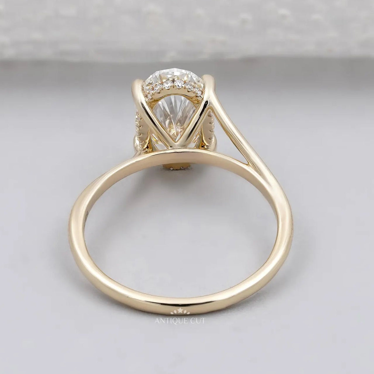 Hidden Halo Oval Cut Engagement Ring with Split Shank Style