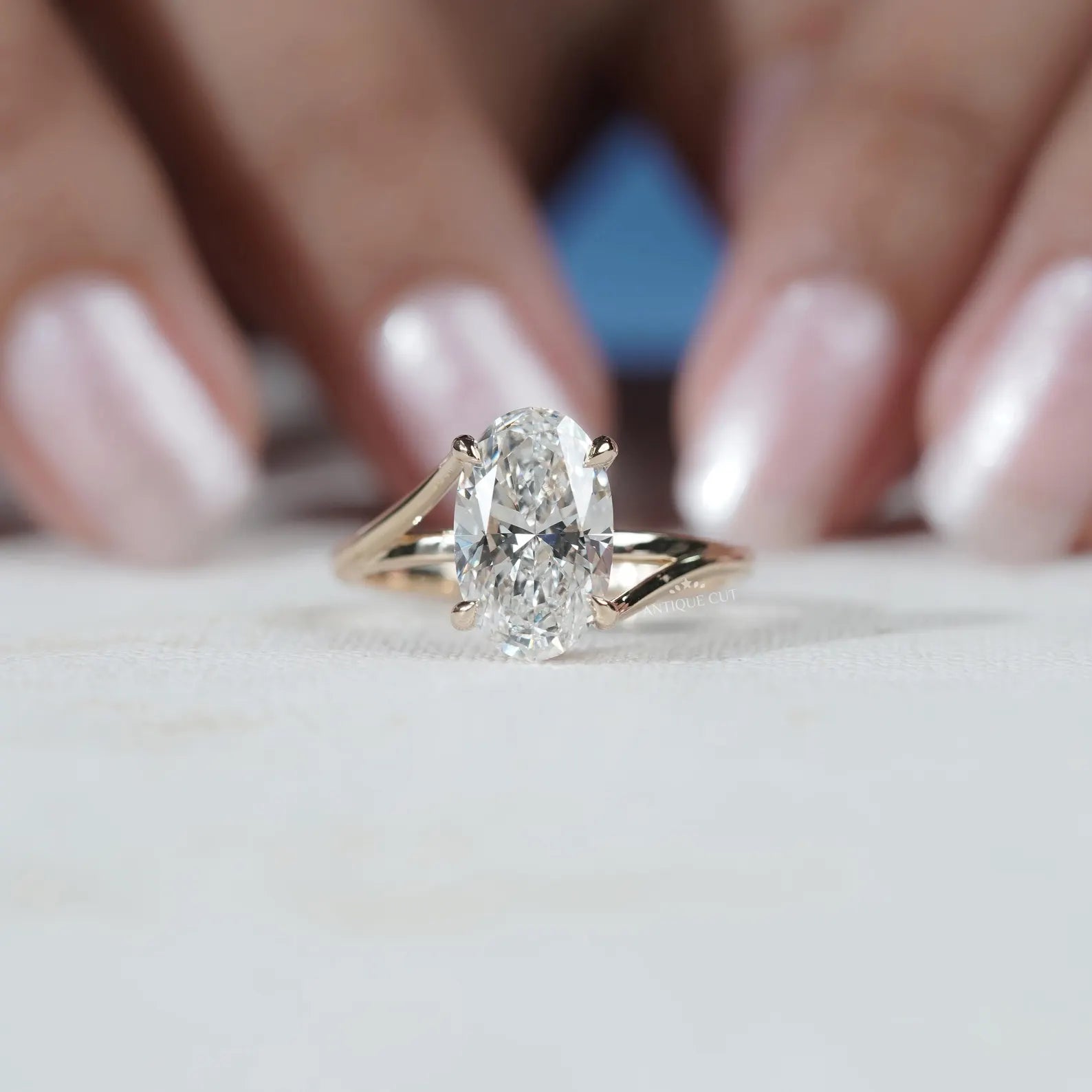 Hidden Halo Oval Cut Engagement Ring with Split Shank Style