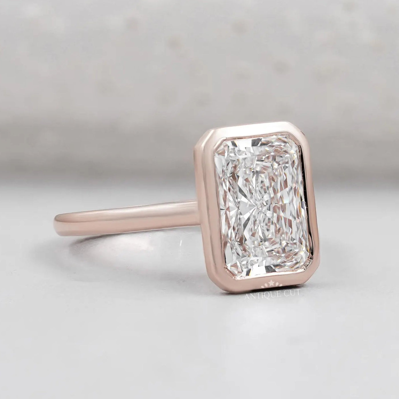 Radiant Cut Engagement Ring with Bezel Set Diamond | Rose Gold Ring | IGI Certified